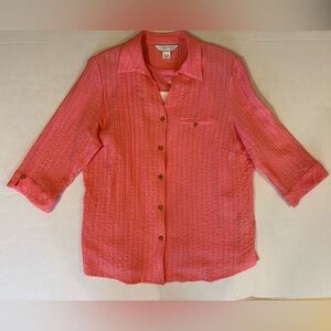 Allison Daley pink crinkle-knit 3/4 sleeve button down blouse & tank top size 14